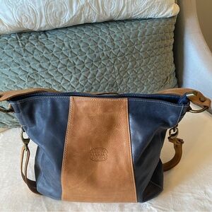 Blue and Brown Leather Shoulder Bag